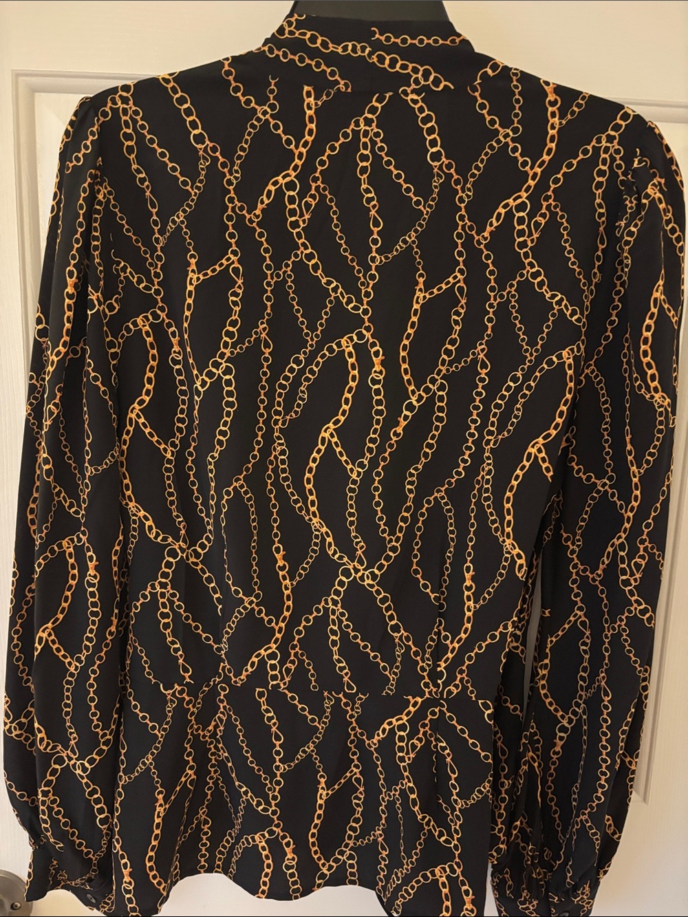 L'AGENCE Black Wrap Blouse with Gold Chain Print - Picture 5 of 6